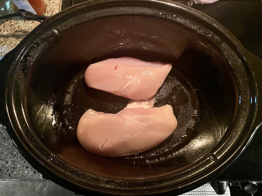 2 chicken breasts in a greased Crockpot